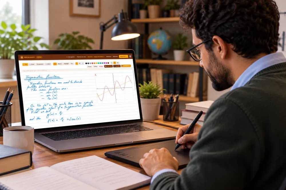 A tutor teaching an online maths lesson on the Noktua platform