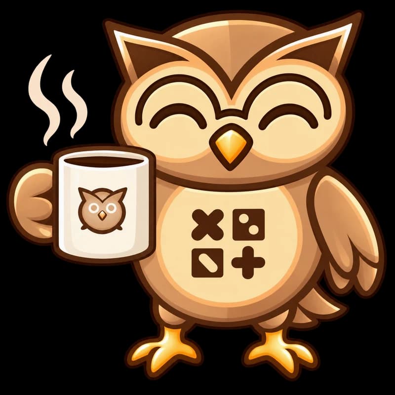 The Noktua owl smiling with a cup of coffee